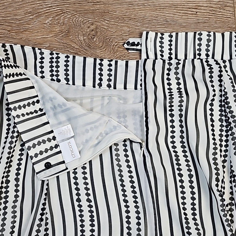 Chico's Black & White Dotted Stripe Chiffon Handkerchief Hem Midi Maxi Skirt - Picture 10 of 16